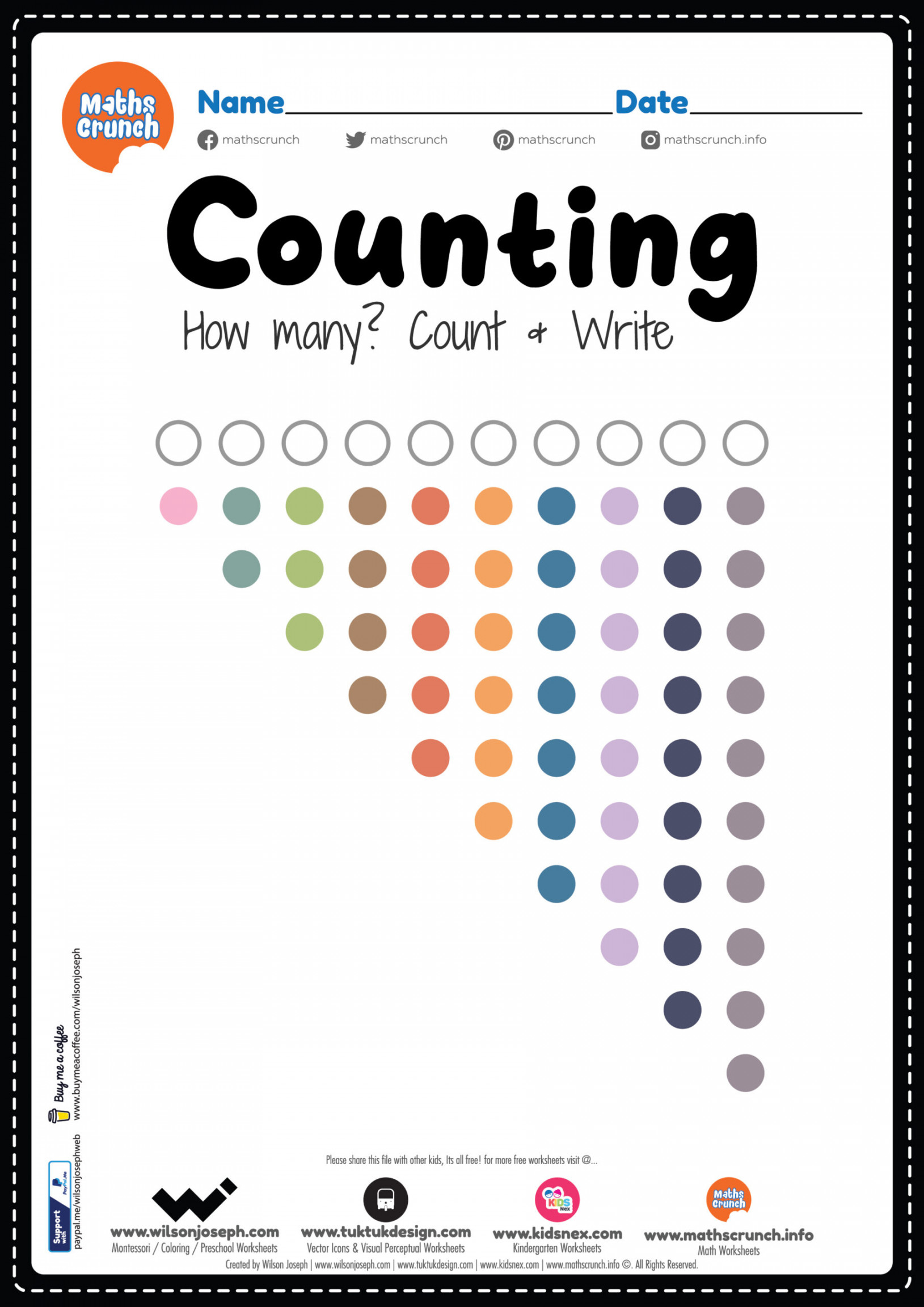 Counting Worksheet for Montessori - Free Printable PDF for Kids