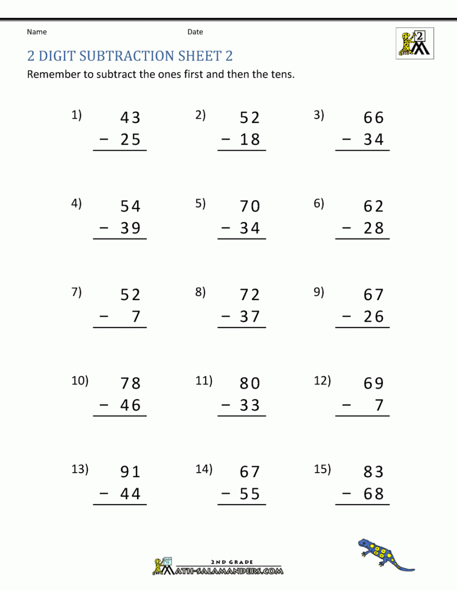 Digit Subtraction with Regrouping Worksheets
