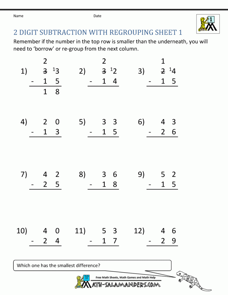 Digit Subtraction Worksheets