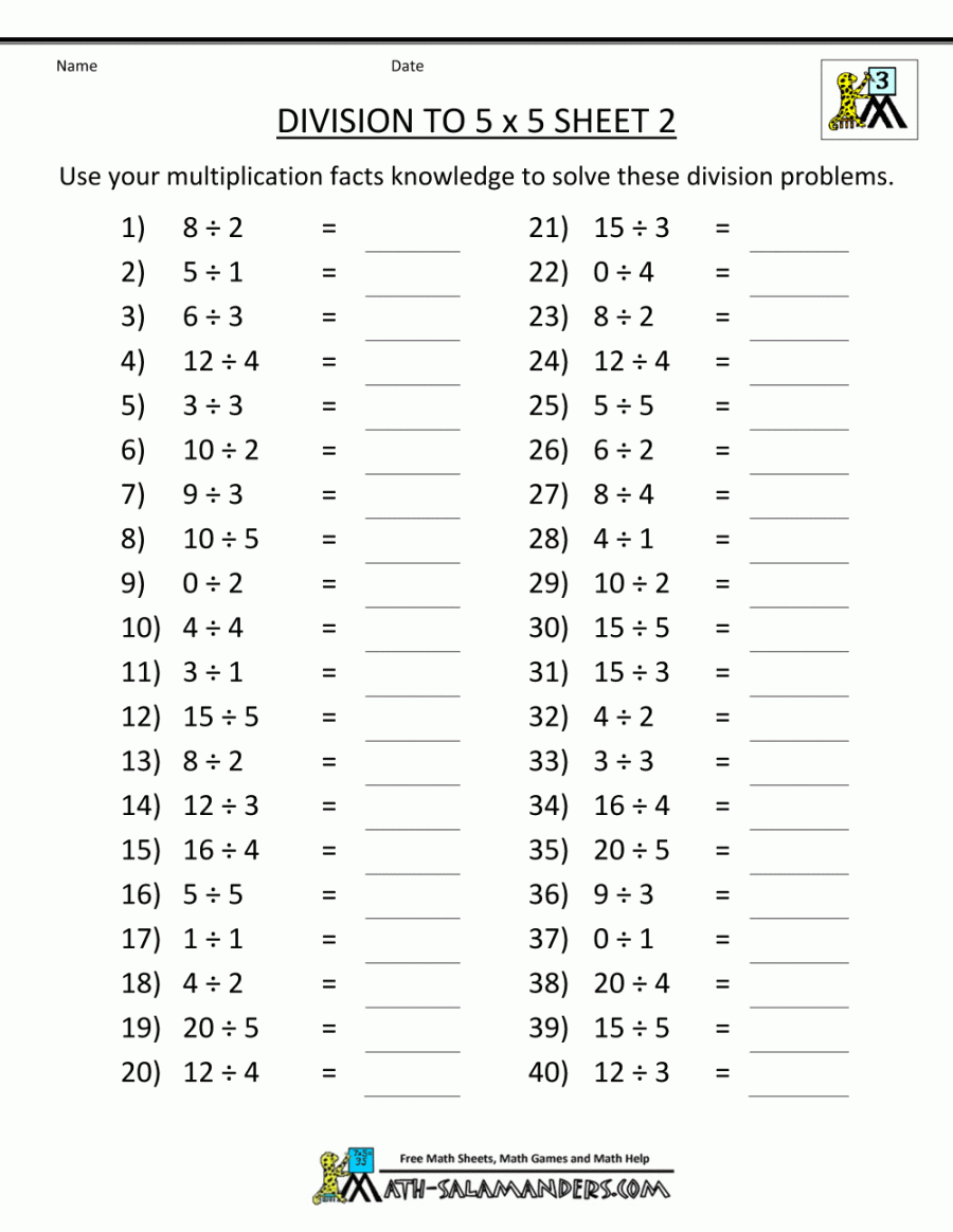 Division Facts Worksheets