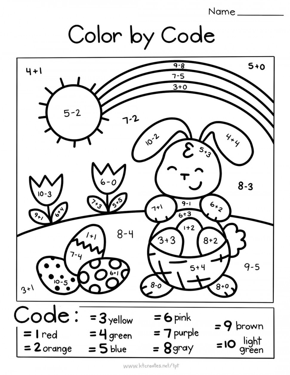 Easter/spring Color by Code-simple Math - Etsy