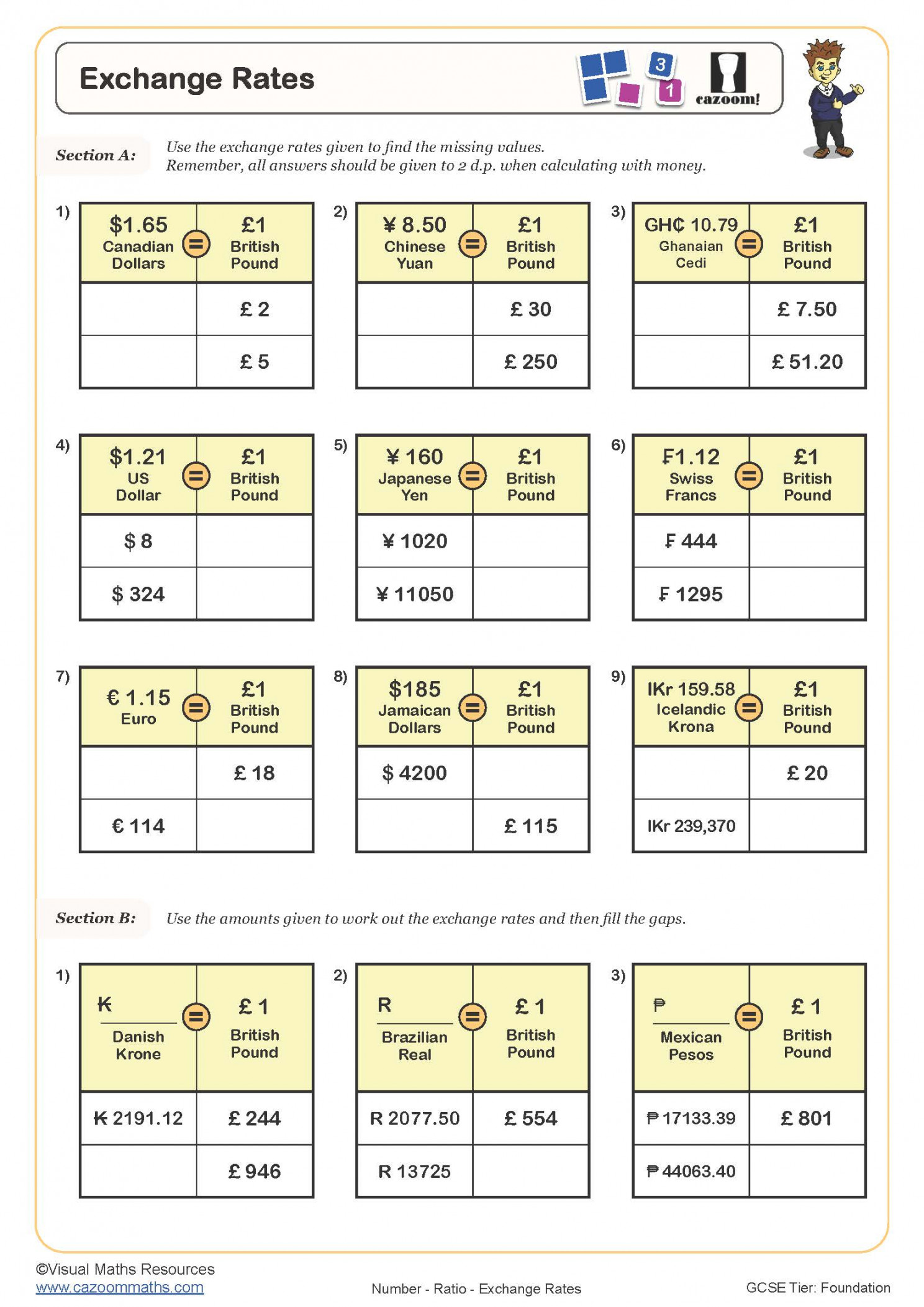 Exchange Rates Worksheet  Printable PDF Worksheets