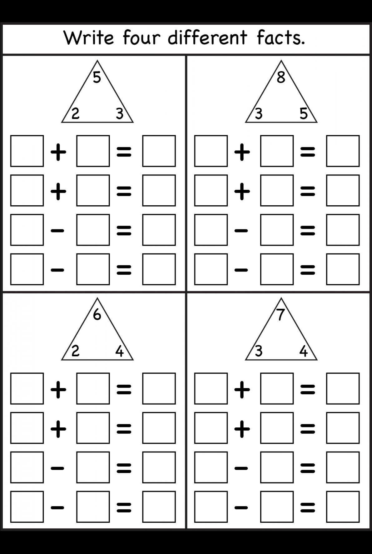 Fact Family – Complete each fact family –  Worksheets  Fact