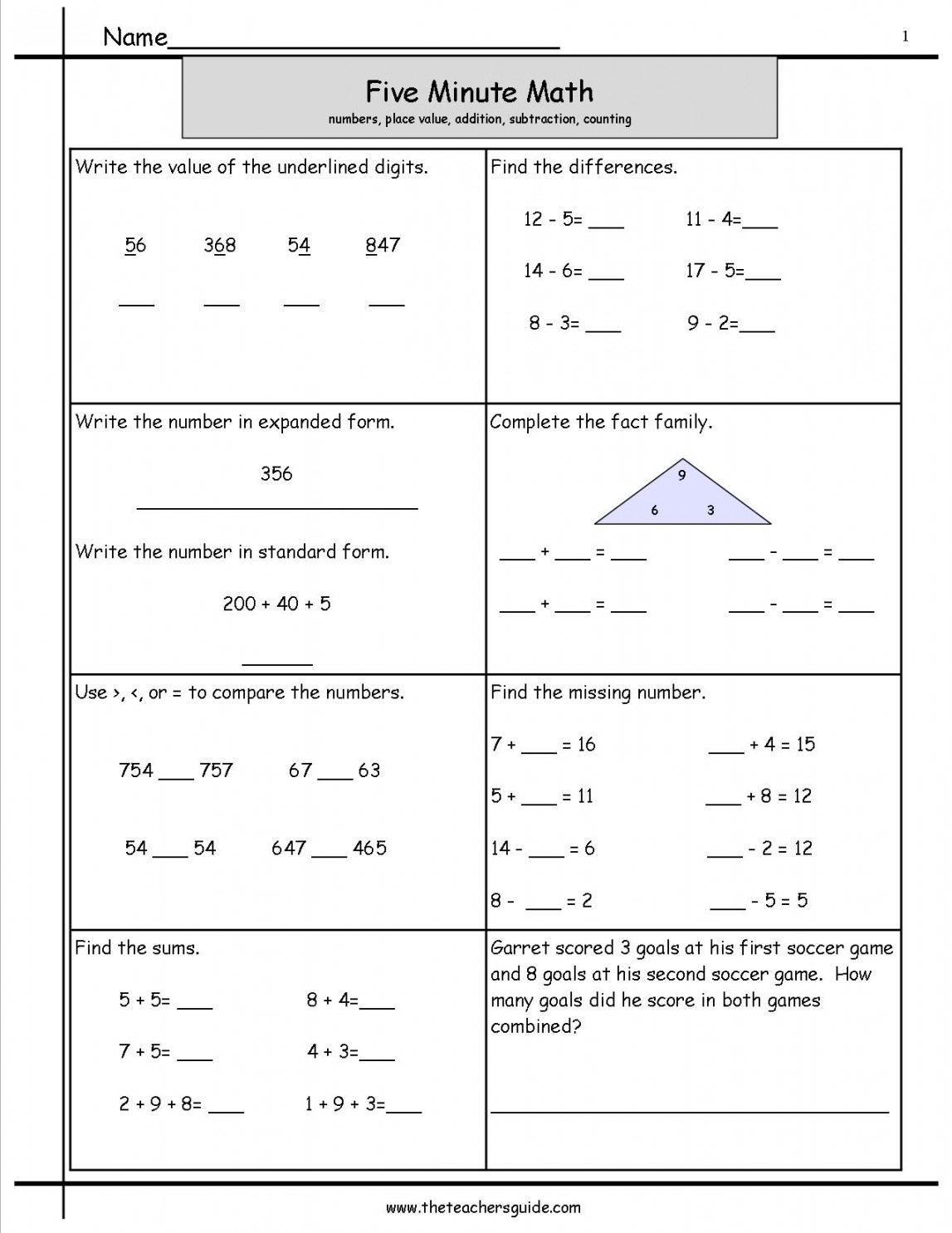 Five Minute Math Review Worksheets from The Teacher