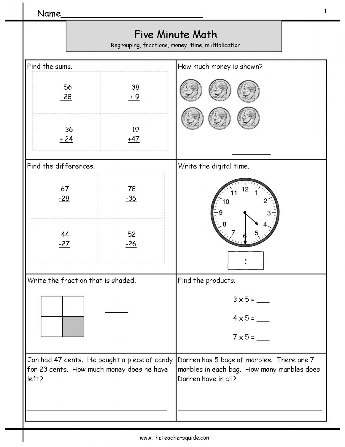 Five Minute Math Review Worksheets from The Teacher