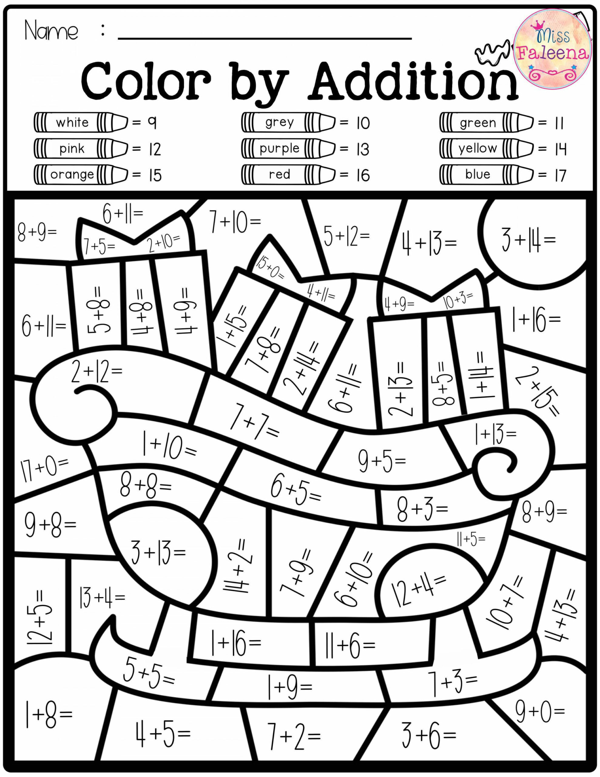 Free Color by Code – Math (Color by Number, Addition, Subtraction