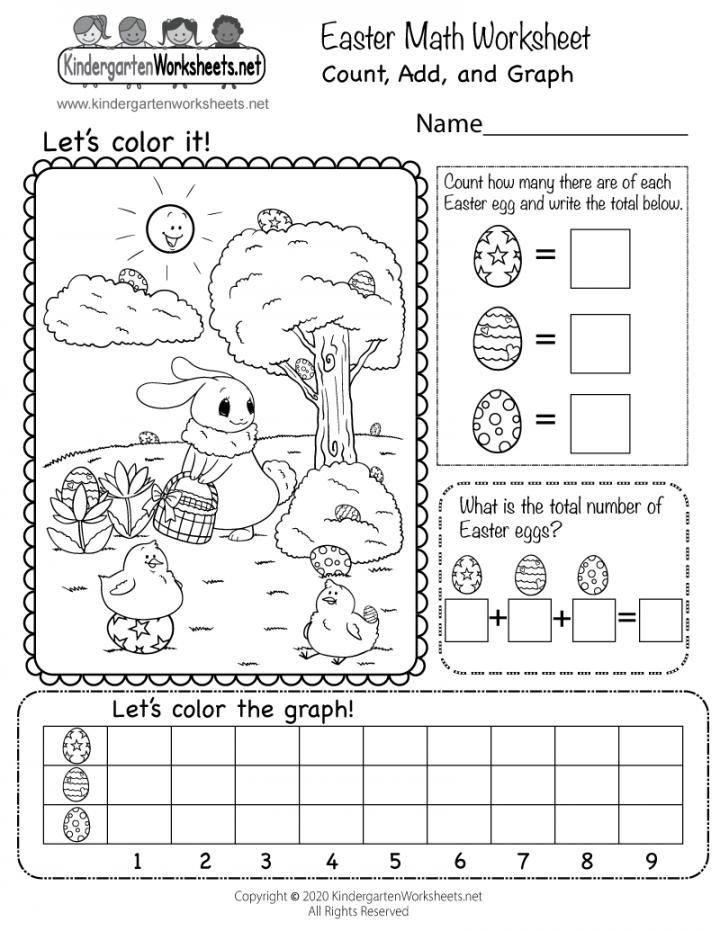 Free Easter Math Worksheet for Kindergarten - Count, Add, and Graph