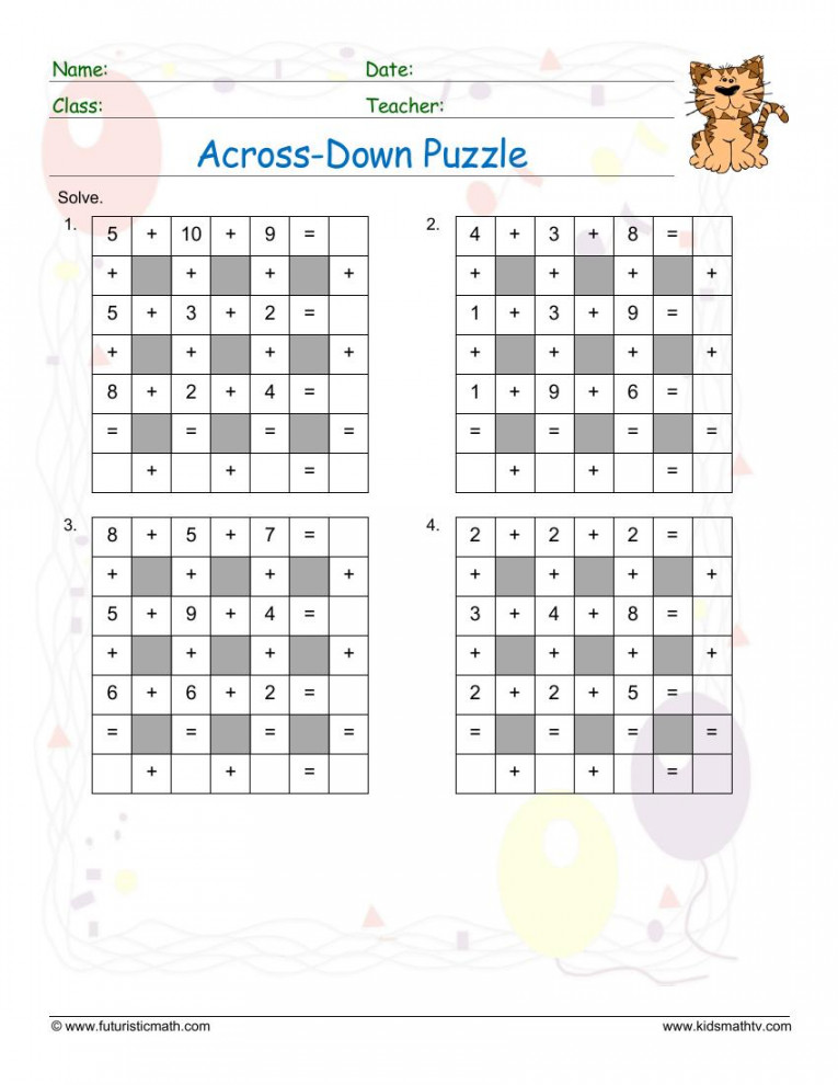 Free Math Puzzles Worksheets pdf printable  MATH ZONE FOR KIDS