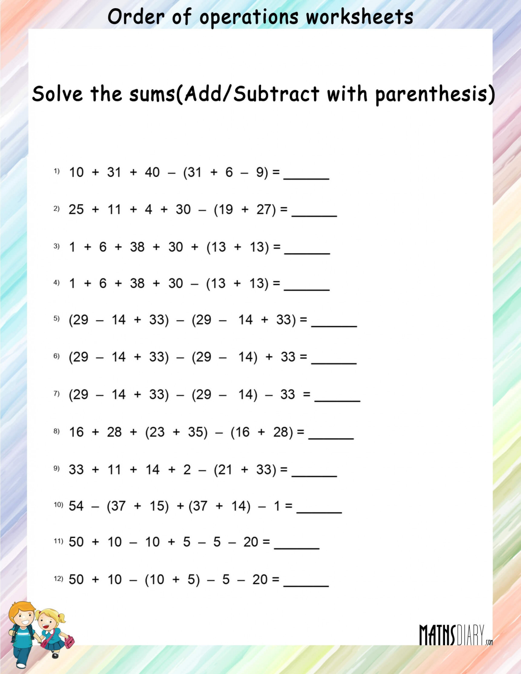 Fundamental operations – Order of operations Worksheets - Math