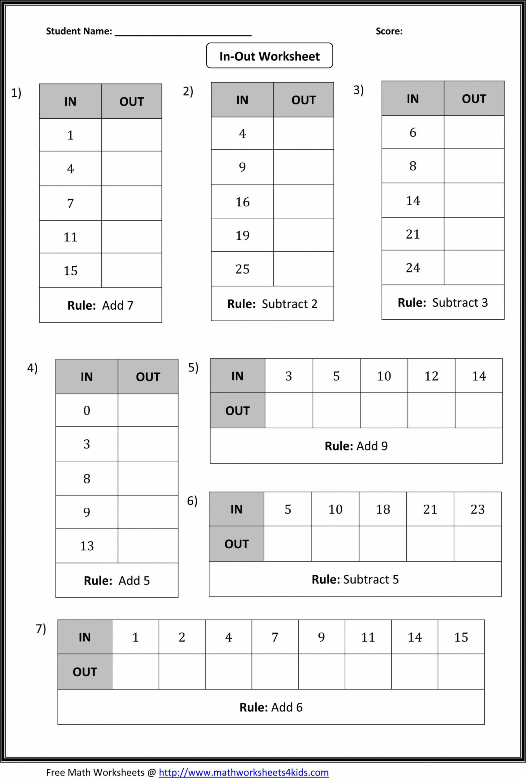 In and Out Worksheets  Printable math worksheets, Math patterns