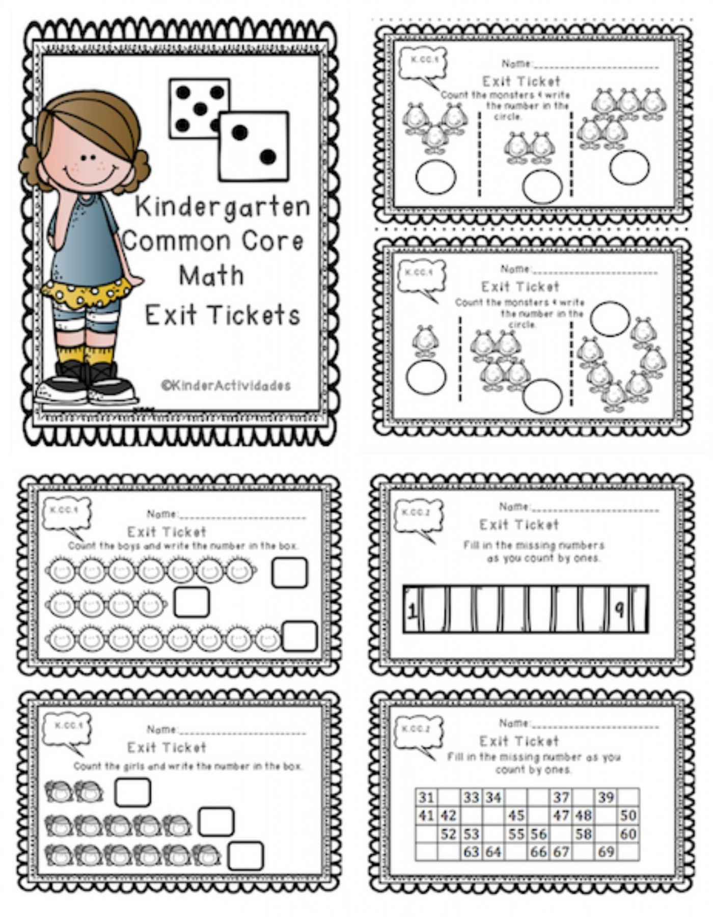 Kindergarten Math Exit Tickets Common Core  Math exit tickets