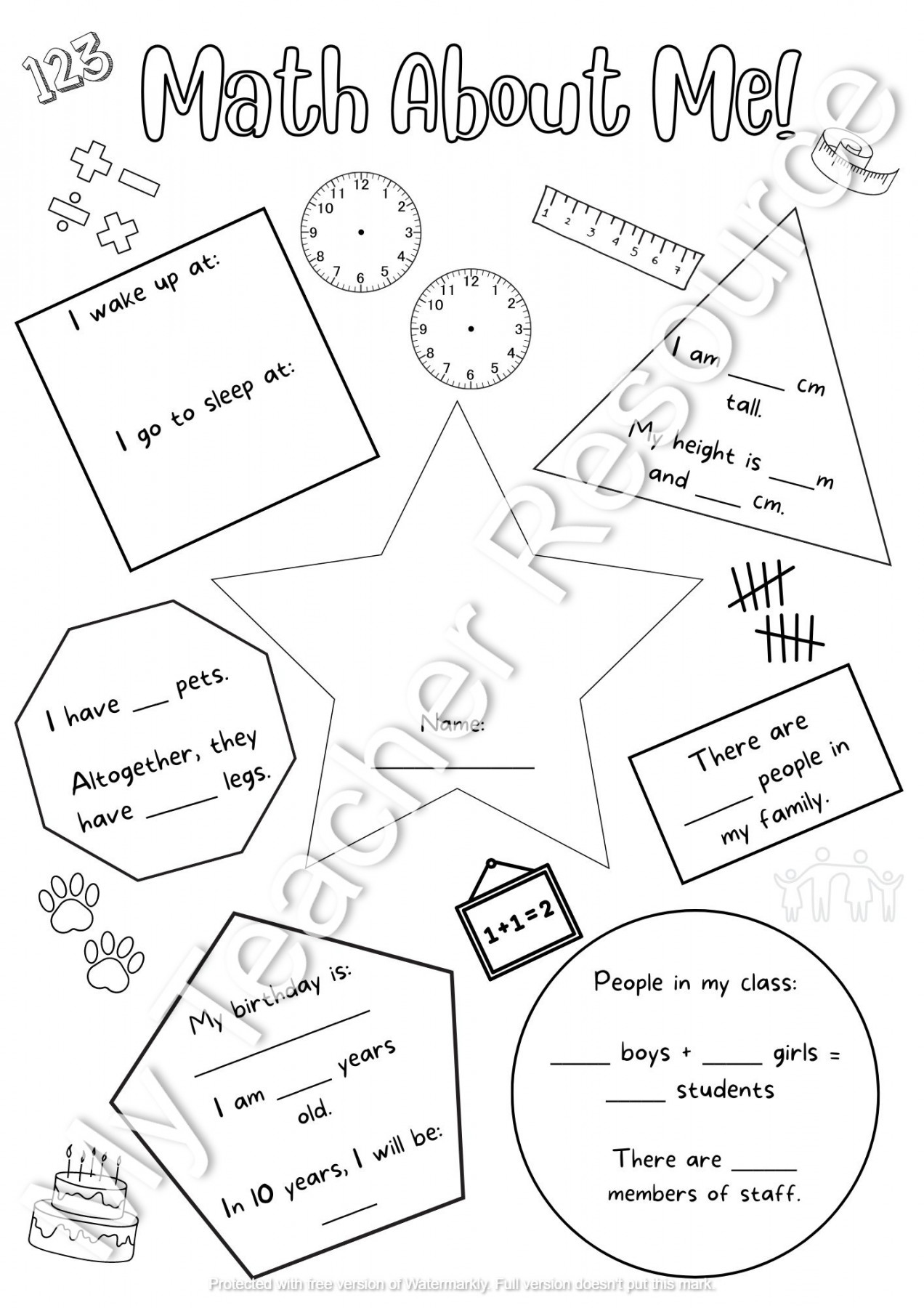 Math About Me, All About Me, KS, KS, Worksheet  Teaching Resources
