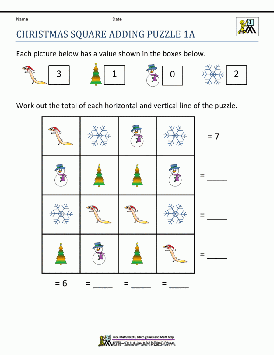 Math Christmas Worksheets First Grade