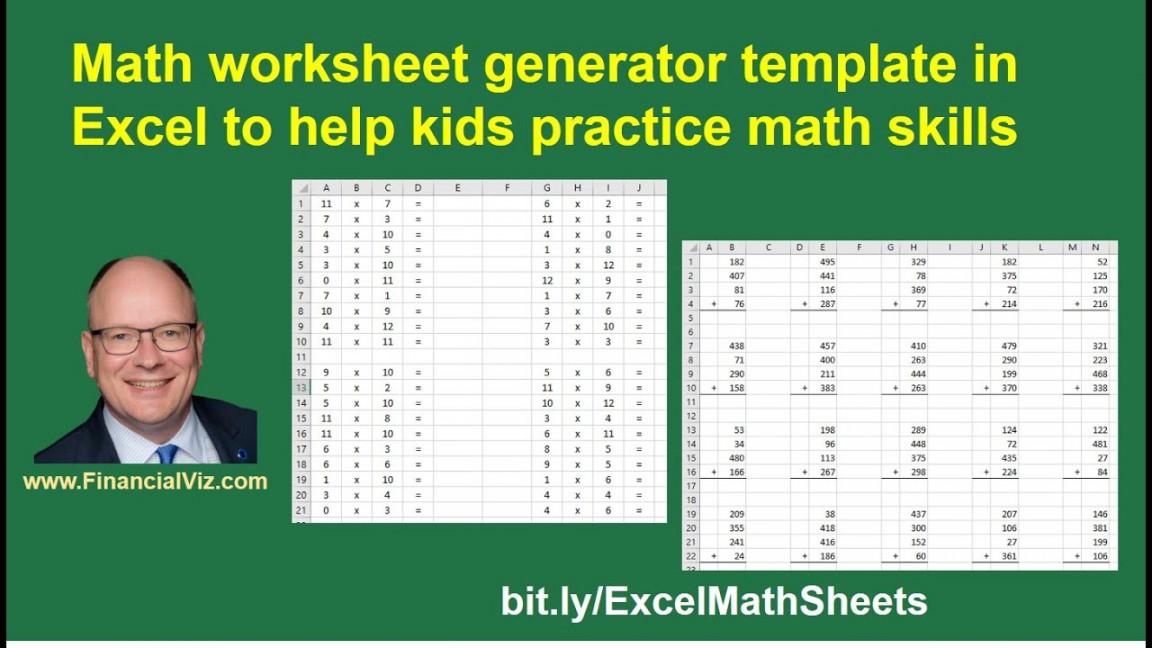 Math worksheet generator template in Excel to help kids practice math skills