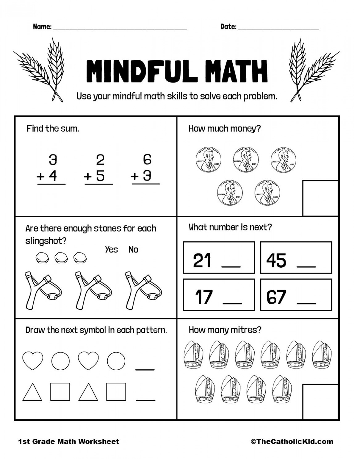 Mental Math Skills - st Grade Math Worksheet Catholic