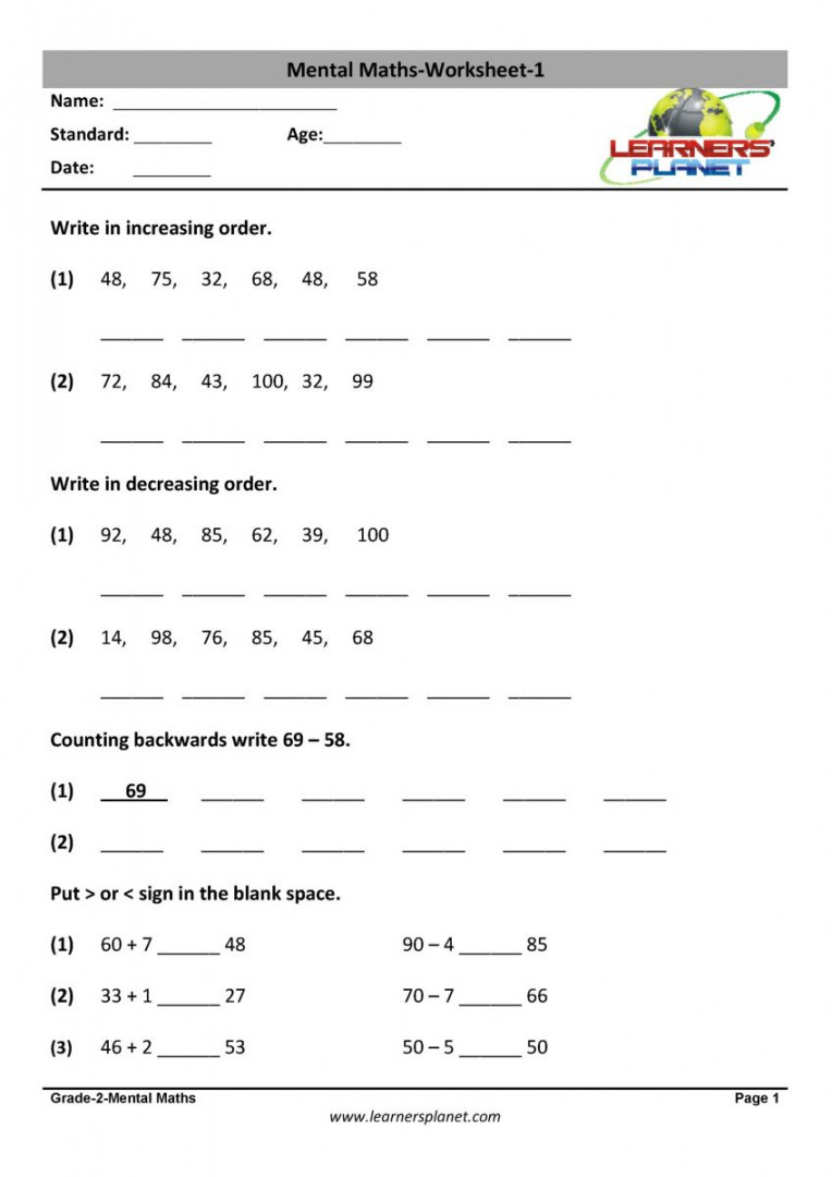 Mental maths worksheets, practice papers test questions class  kids