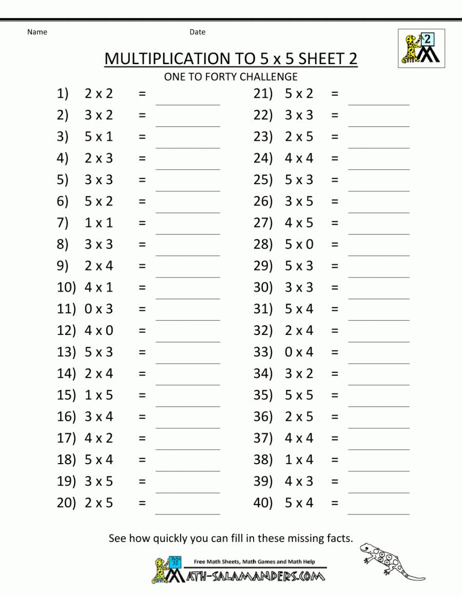 Multiplication to x Worksheets for nd Grade