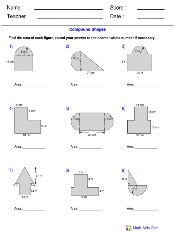 Name: Teacher: Date: Score:: Compound Shapes  PDF