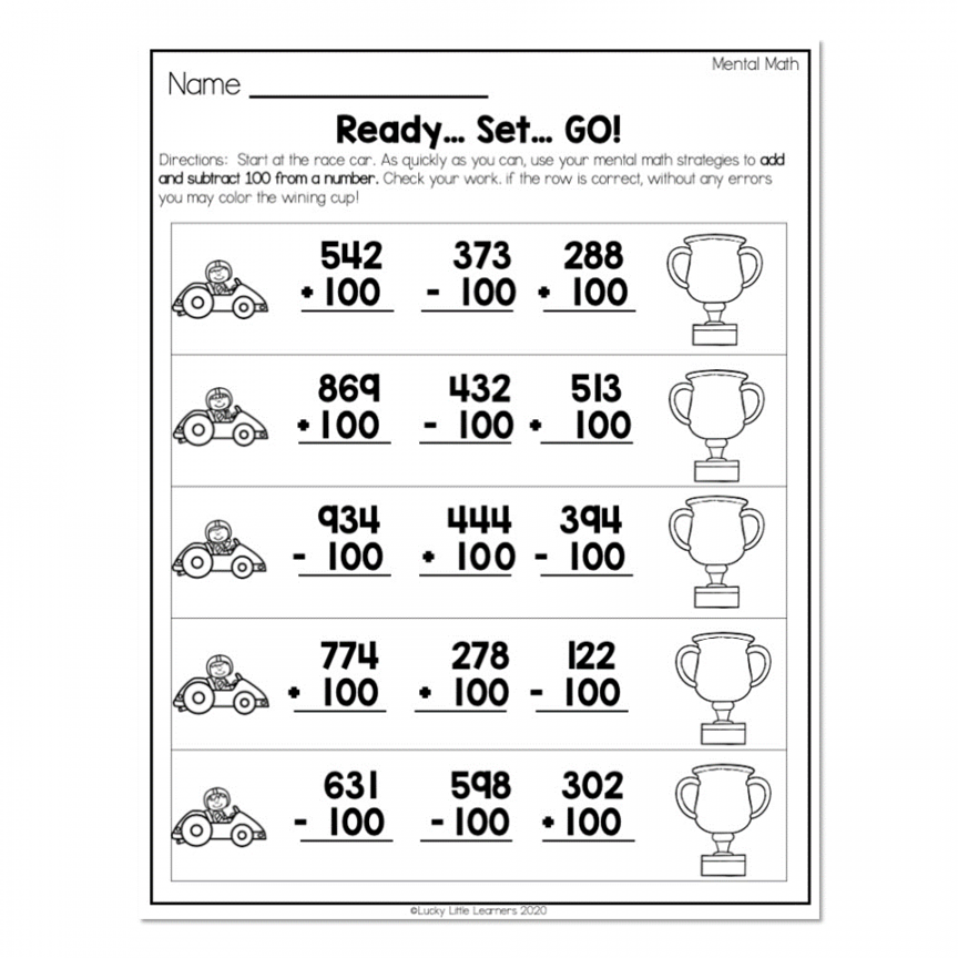 nd Grade Math Worksheets - Place Value - Mental Math - ReadySetGo  plus minus one hundred