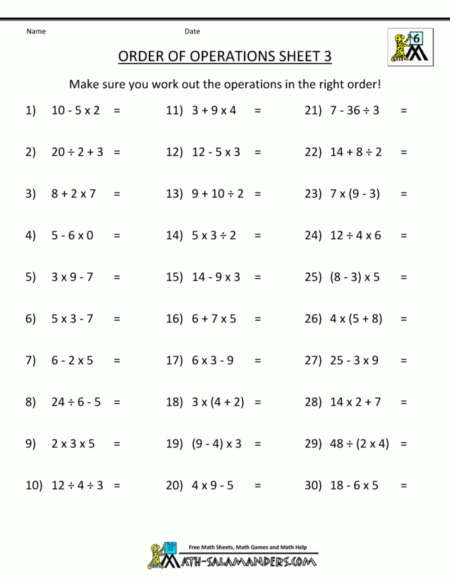 PEMDAS rule & Worksheets in   Pemdas worksheets, Free math
