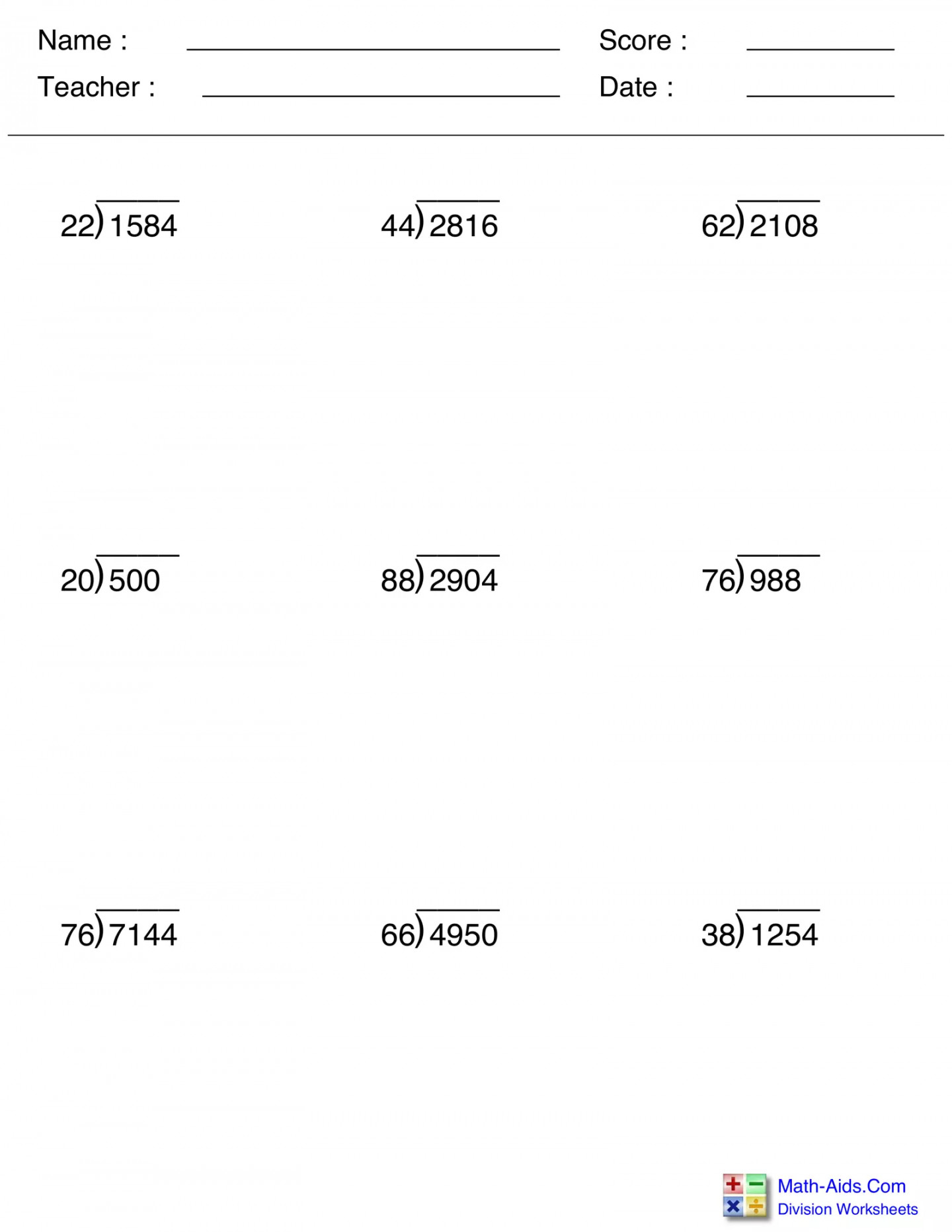 Math Aids Com Division Worksheet