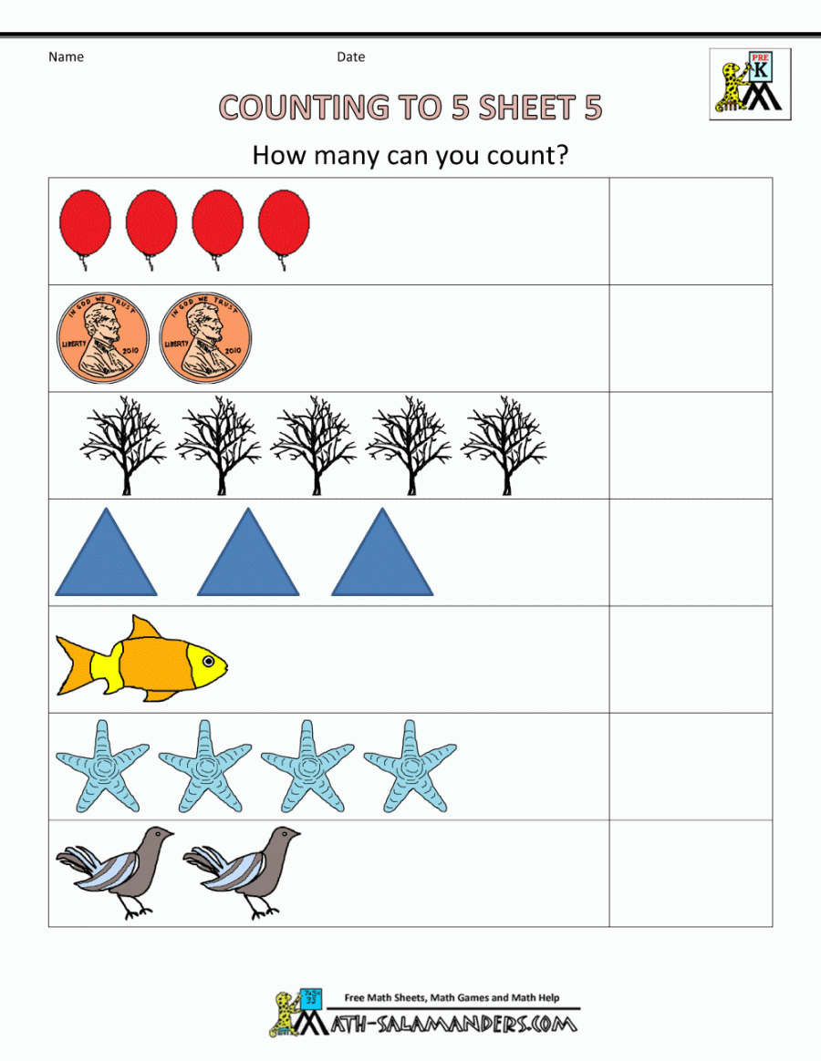 Preschool Counting Worksheets - Counting to