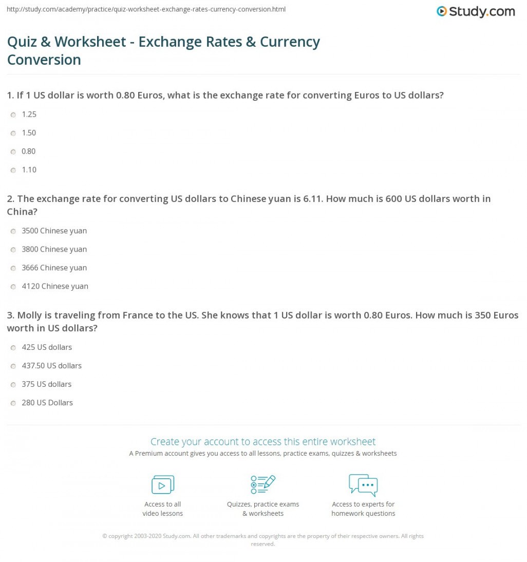 Quiz & Worksheet - Exchange Rates & Currency Conversion  Study