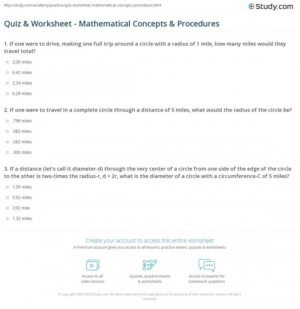 Quiz & Worksheet - Mathematical Concepts & Procedures  Study