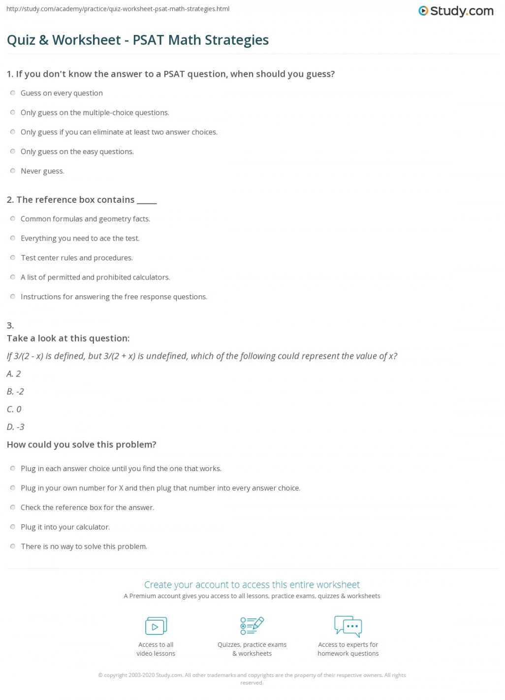 Quiz & Worksheet - PSAT Math Strategies  Study