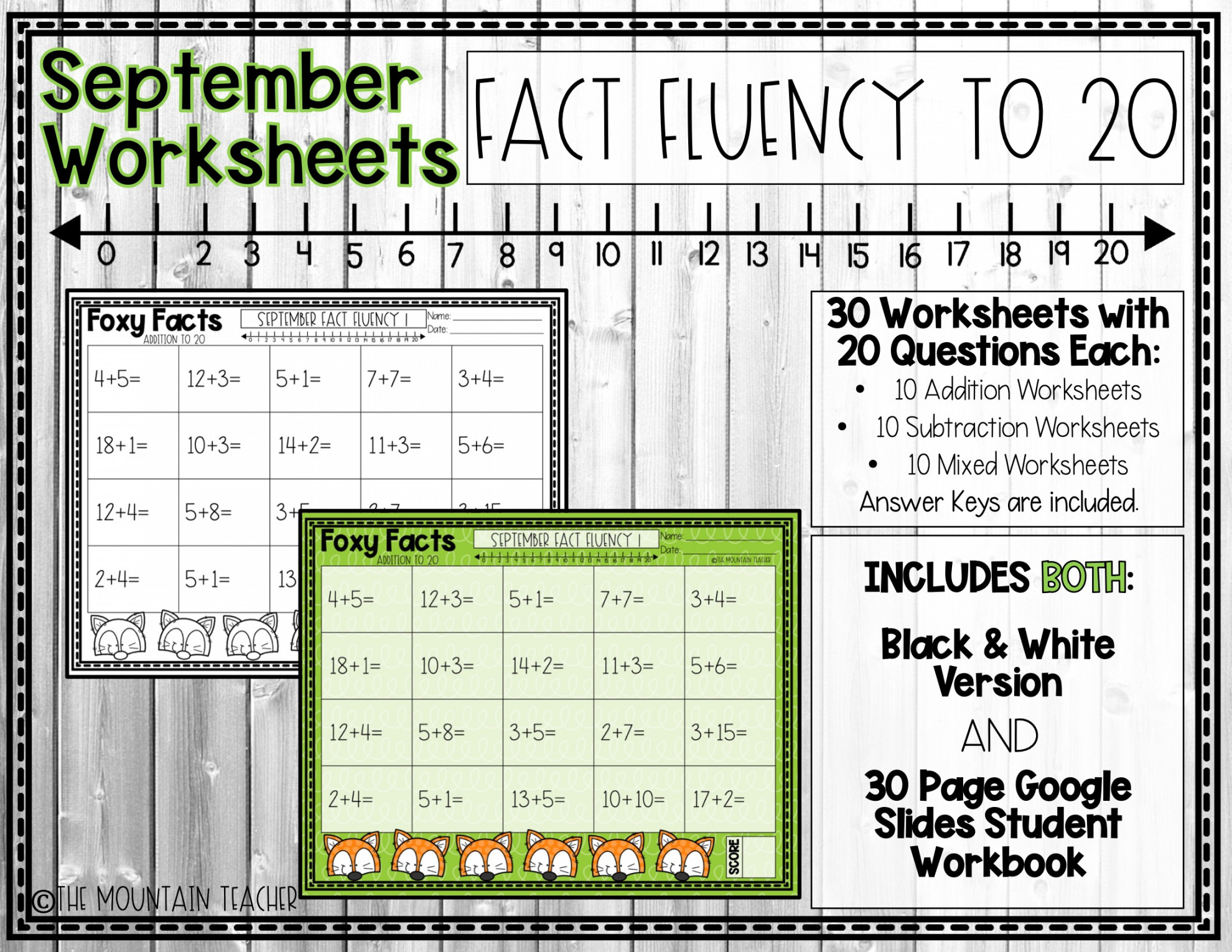 September Math Fact Fluency Worksheets  Printable or Google Slides