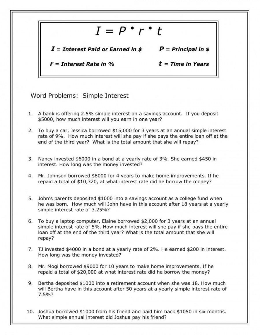 Simple interest worksheet  Live Worksheets