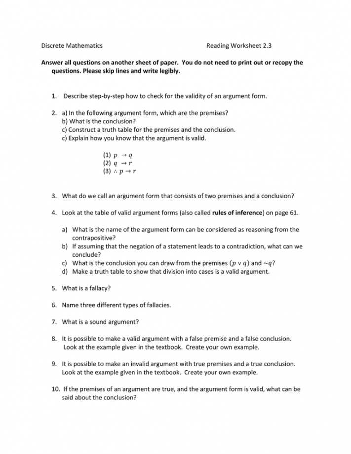 Solved Discrete Mathematics Reading Worksheet