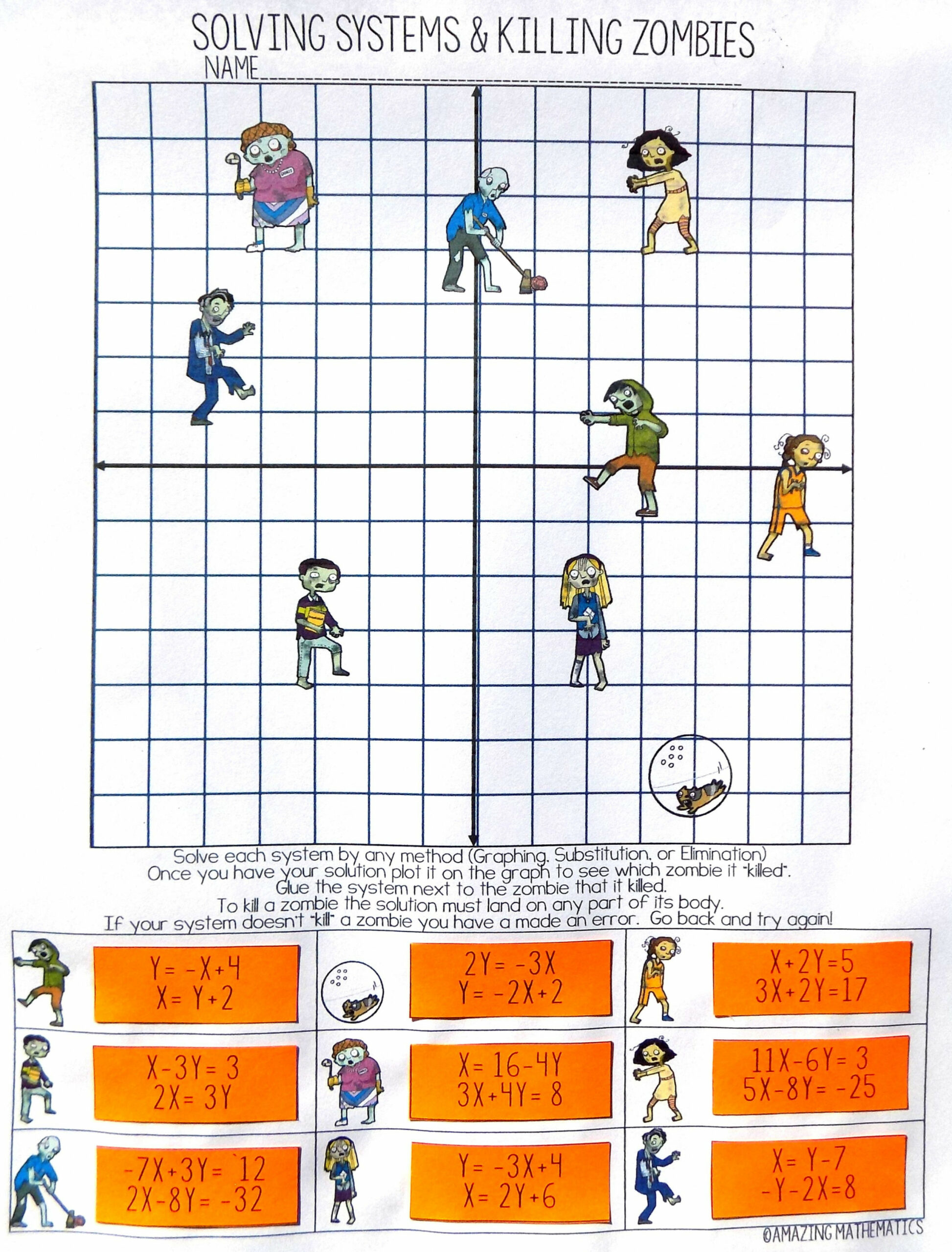 Solving Systems of Equations Activity & Zombies - by Elimination