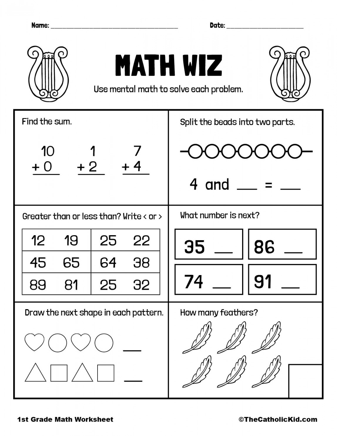 st Grade Mental Math Practice Worksheet - TheCatholicKid