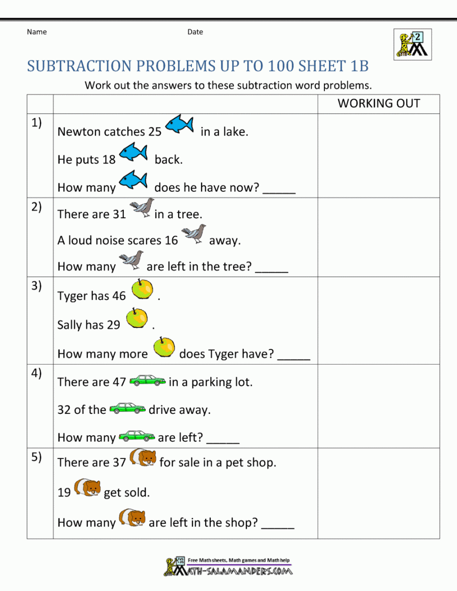 Subtraction Word Problems nd Grade
