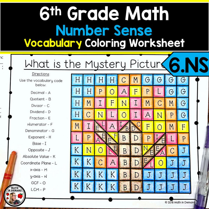 th Grade Math Vocabulary Coloring Worksheet for