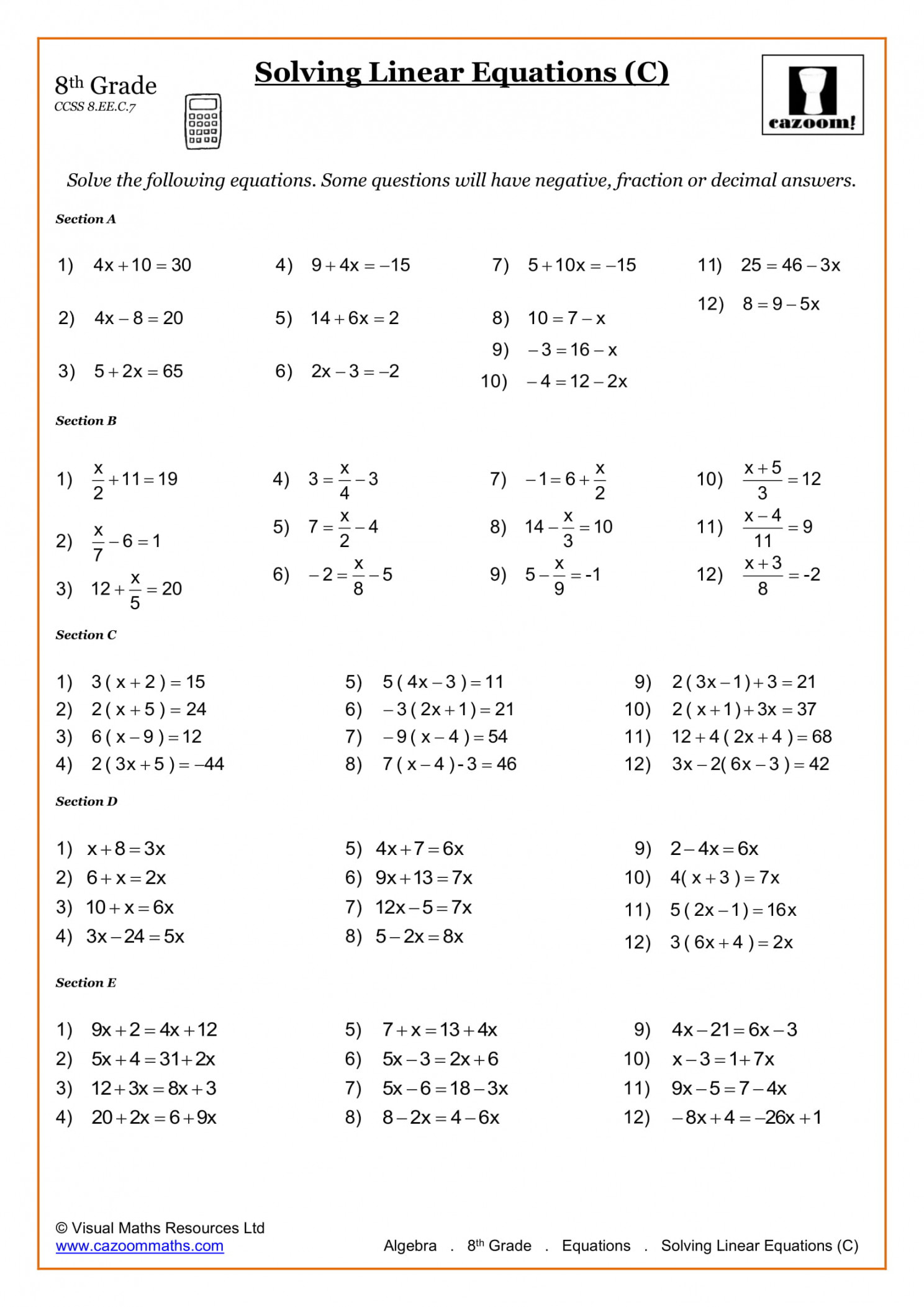 th Grade Math Worksheets  Printable PDF Worksheets