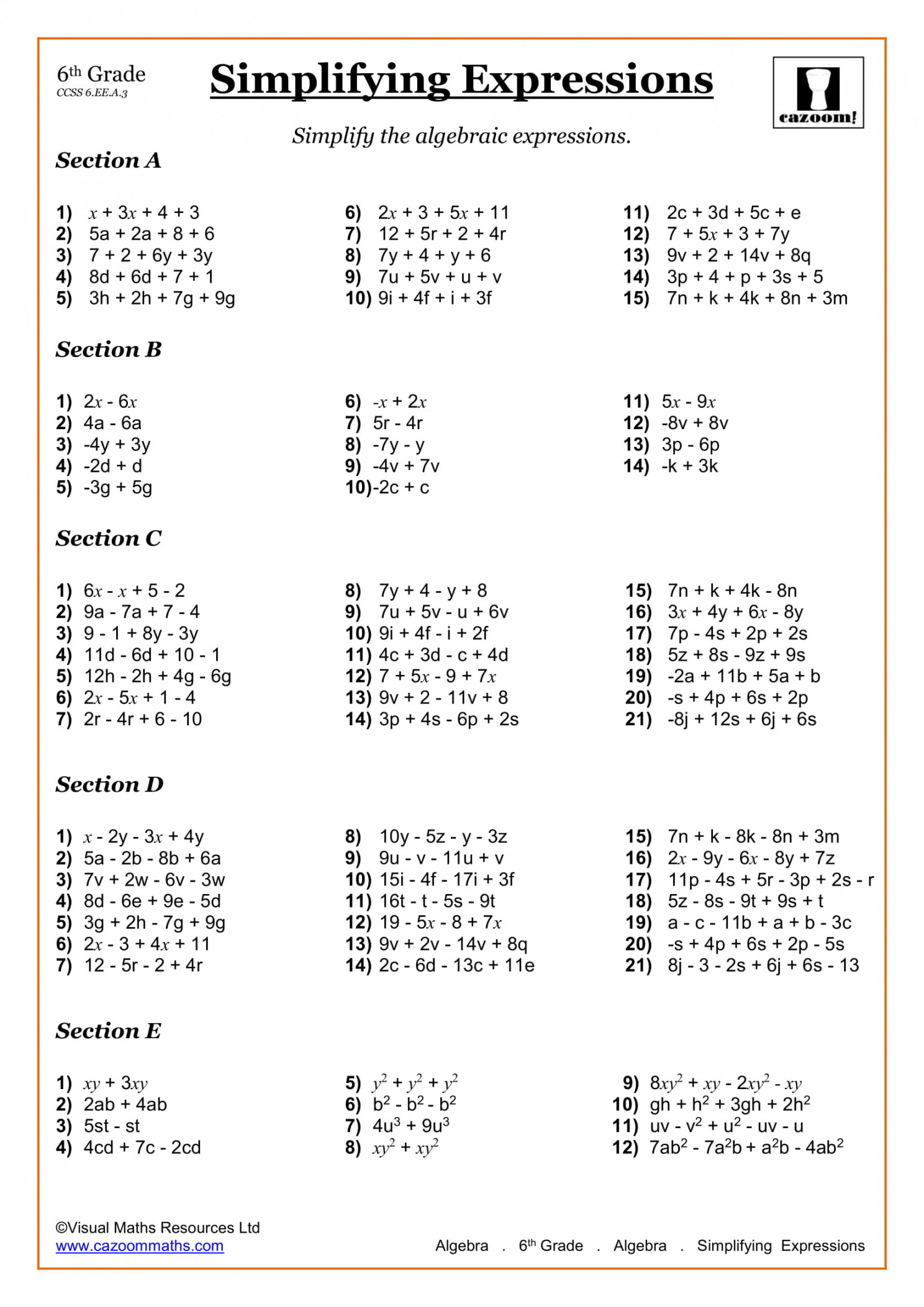 th Grade Math Worksheets  Printable PDF Worksheets