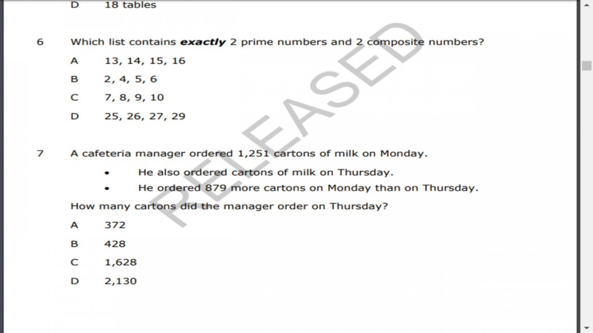 th Grade NC Math EOG Review: Question