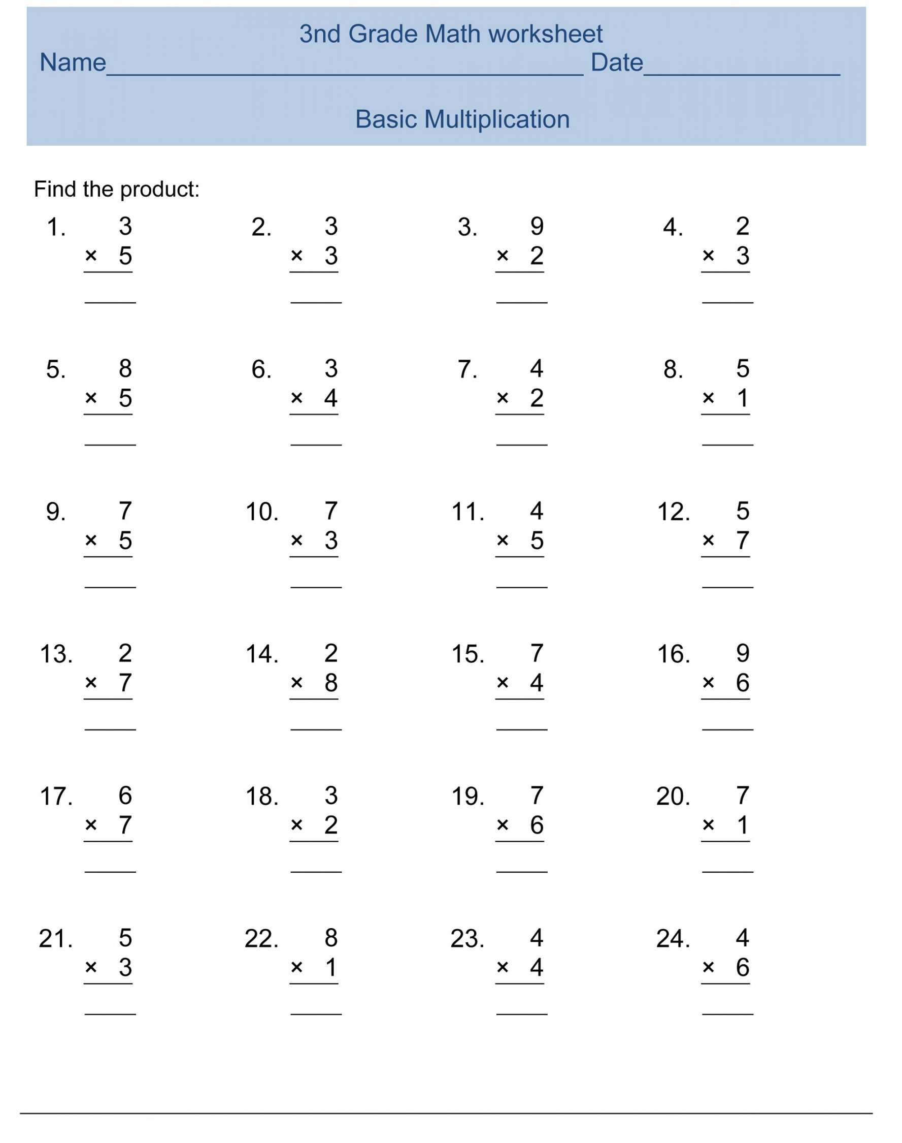 Free Math Worksheet 3rd Grade