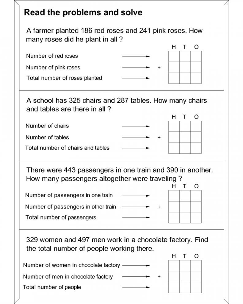Word problem addition math worksheets