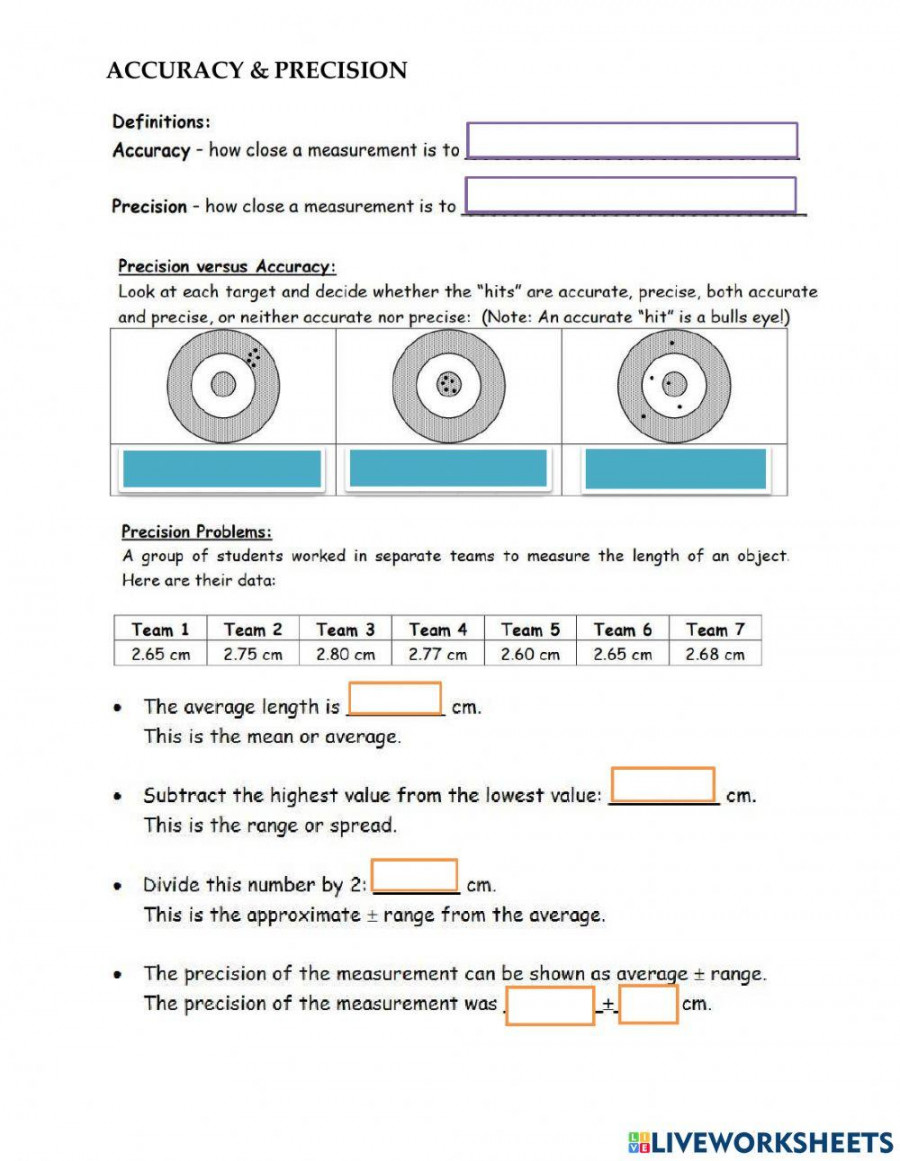 Accuracy and Precision worksheet  Live Worksheets