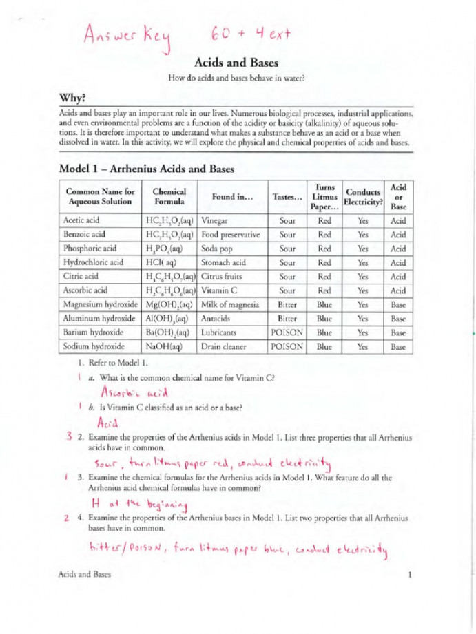 Acids and Bases Answer Key  PDF