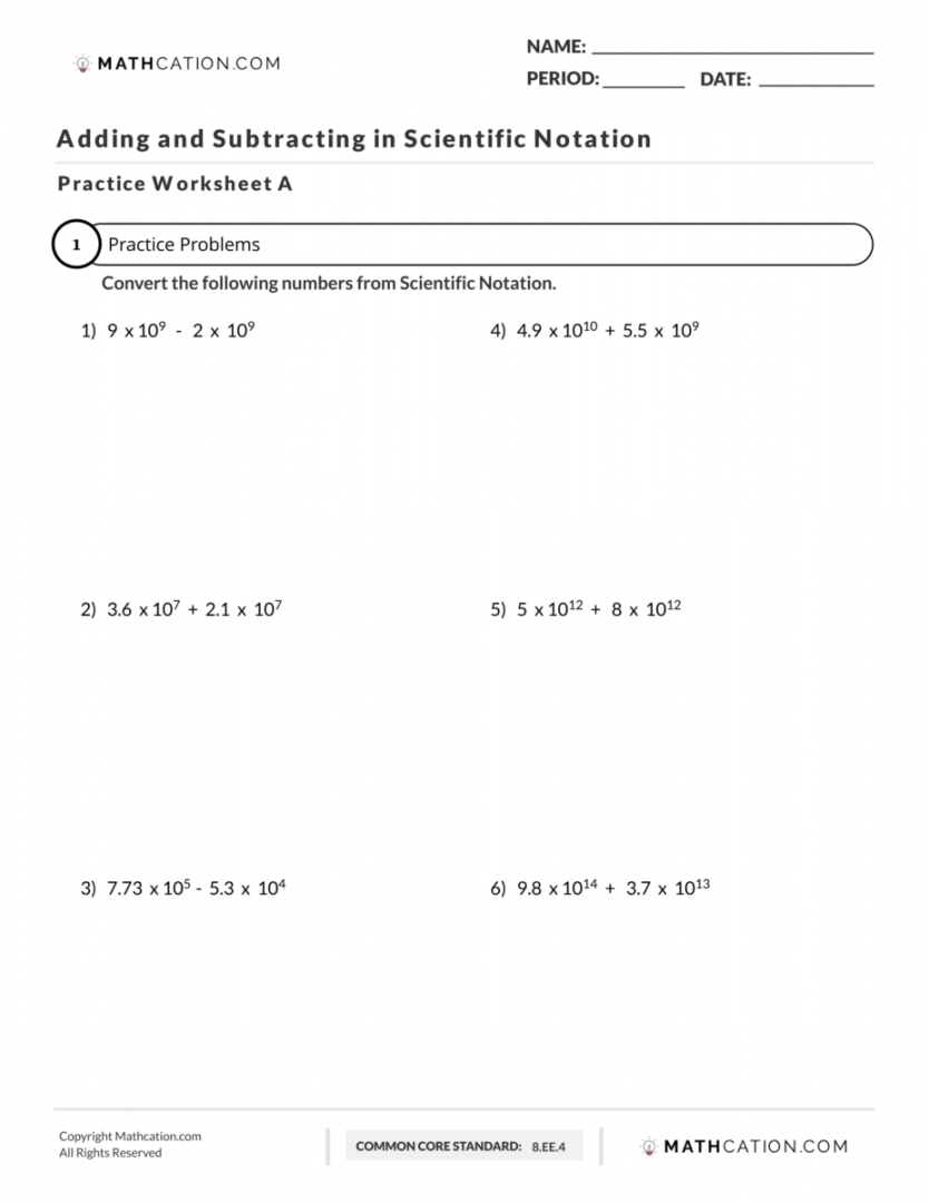 Adding And Subtracting In Scientific Notation Worksheet, Practice