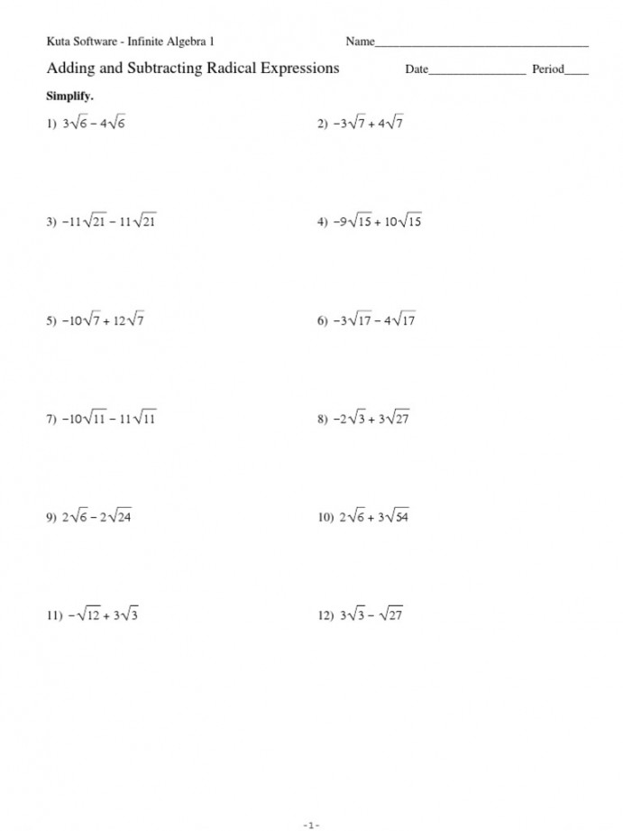 Adding and Subtracting Radical Expressions  PDF  Algebra