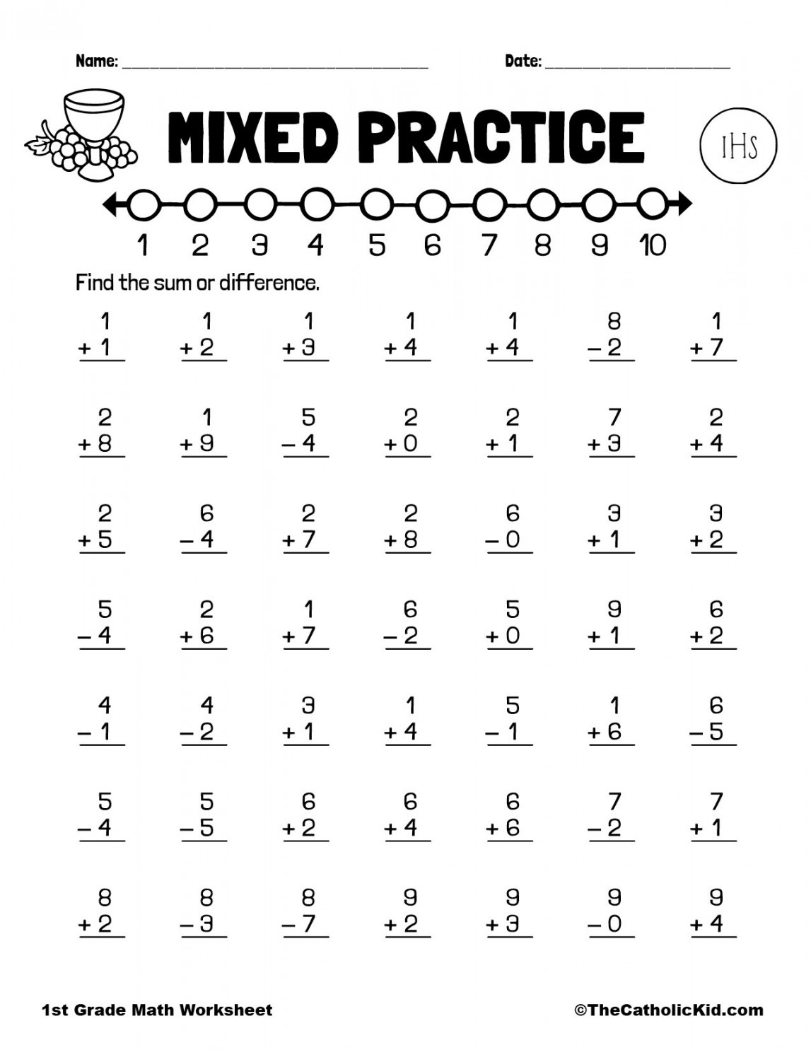 Addition & Subtraction Practice - st Grade Math Worksheet