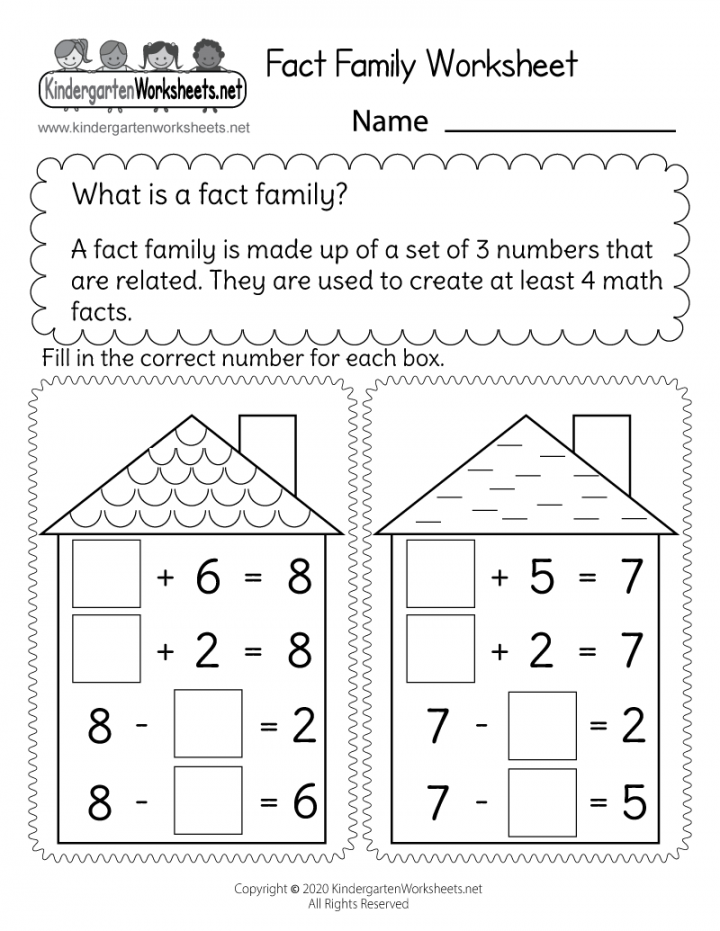 Addition and Subtraction Fact Family Worksheet - Free Printable