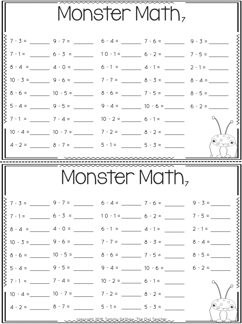 Addition and Subtraction Fact Fluency Practice - The Owl Teacher