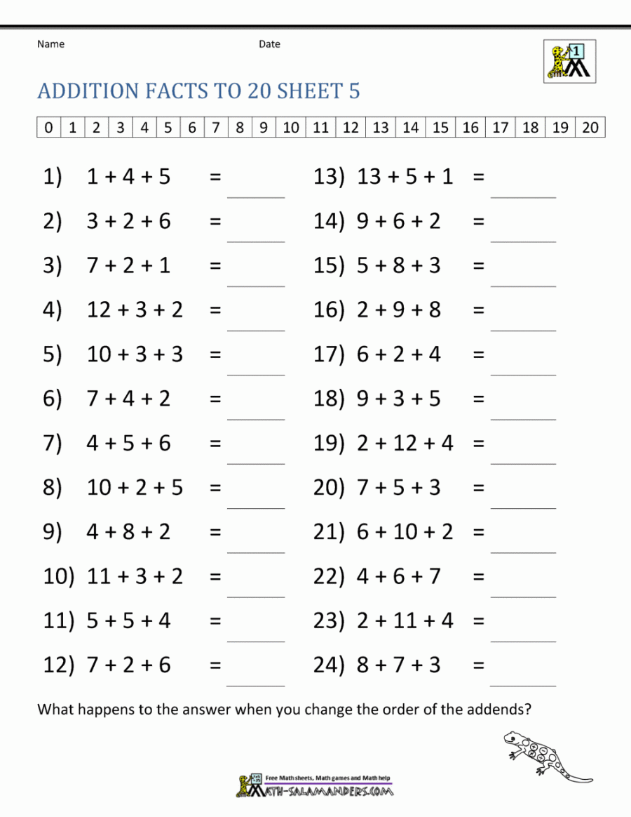 Addition Facts to Worksheets