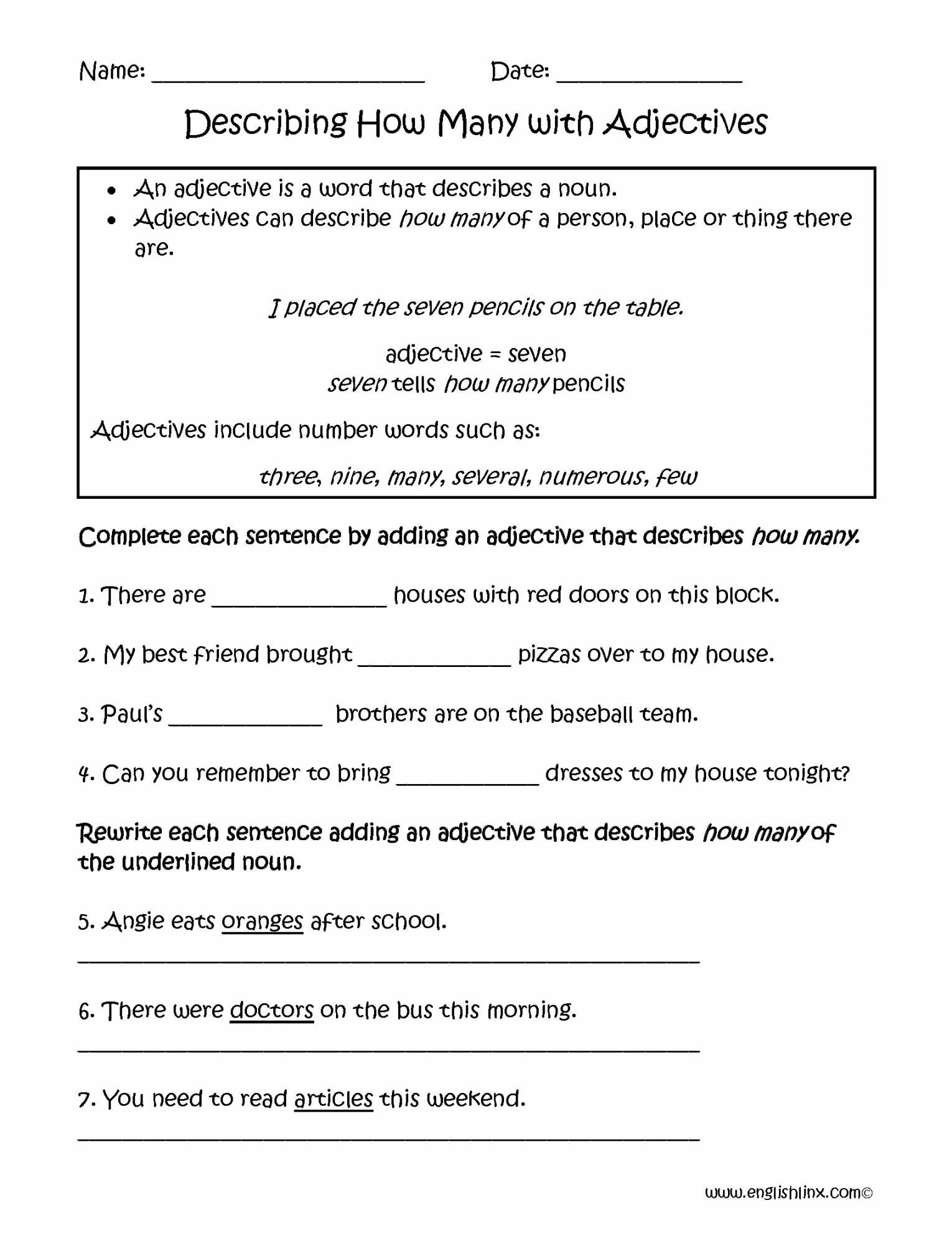 Adjectives Worksheets  Regular Adjectives Worksheets